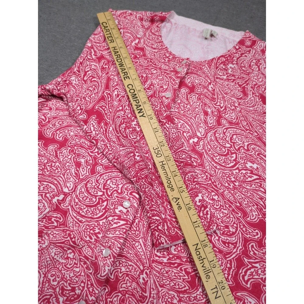 Madison Red Paisley Cardigan 3/4 Sleeve Thin Fine Knit Womens Sz L Sweater Layer
